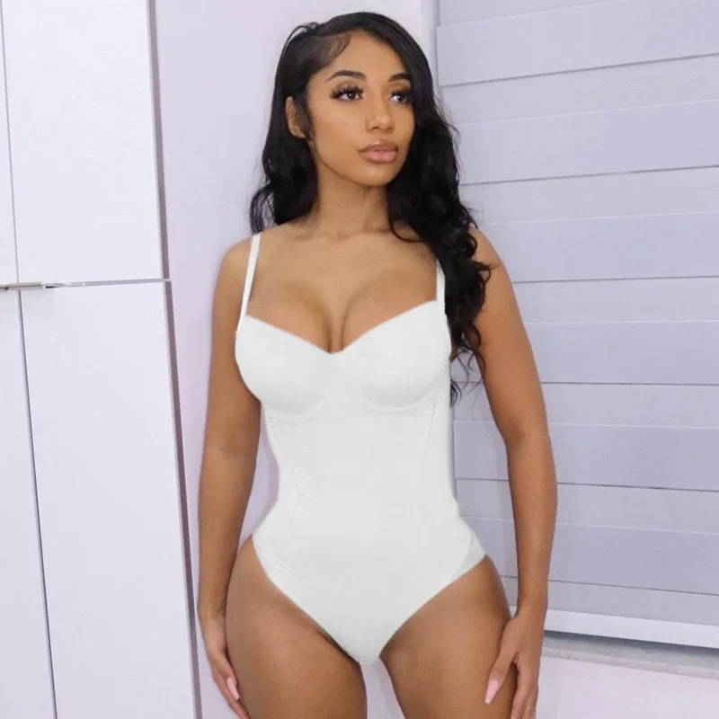 Underwire White Bodysuit Women Shapers Stretch Solid Color Silky Underwear Shapewear