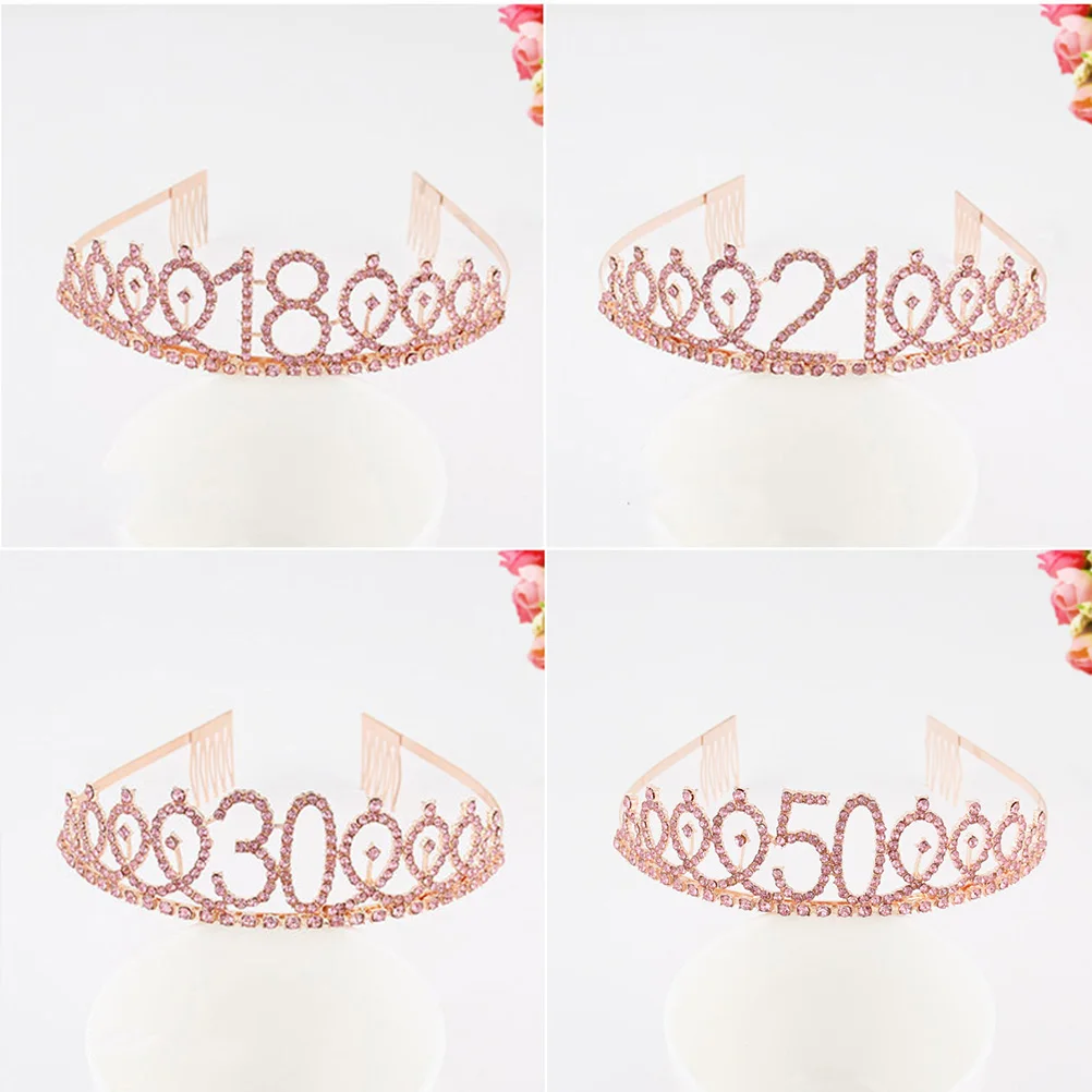

Rhinestone Crown Birthday Crowns Bridal Hair Accessories Number Rhinestone Crown Tiara Stable Wear Party Engagement