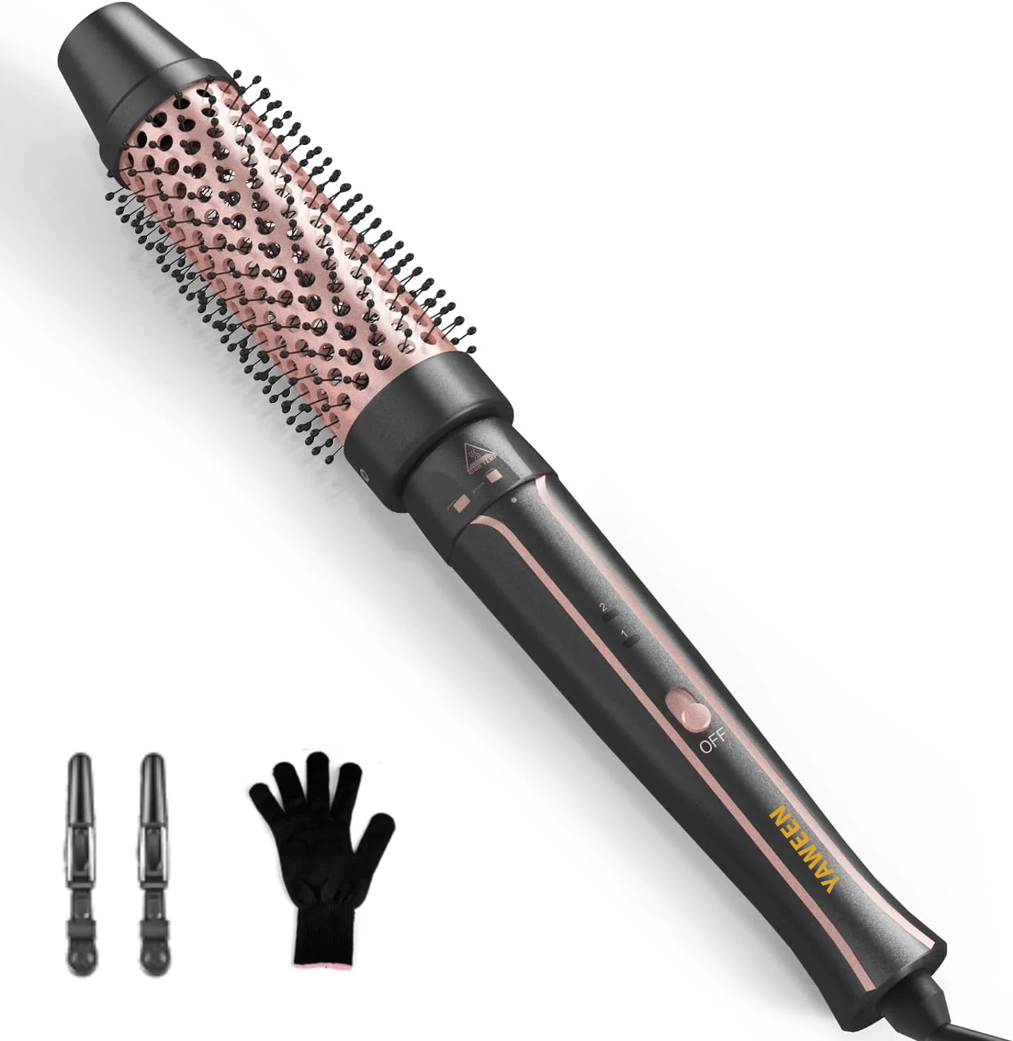 Hair Curling Iron Brush Thermal Brush Create Blowout Look Natural Curls, Dual Voltage Ceramic Curling Iron with Detachable Brush