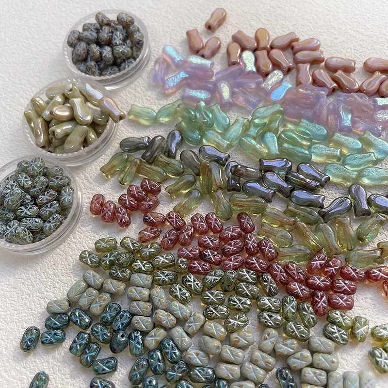 Picture 4: 10pcs Retro Glazed Dried Fish Colorful Cross-shaped Color Patterns Diy Handmade Beaded Spacer Accessories