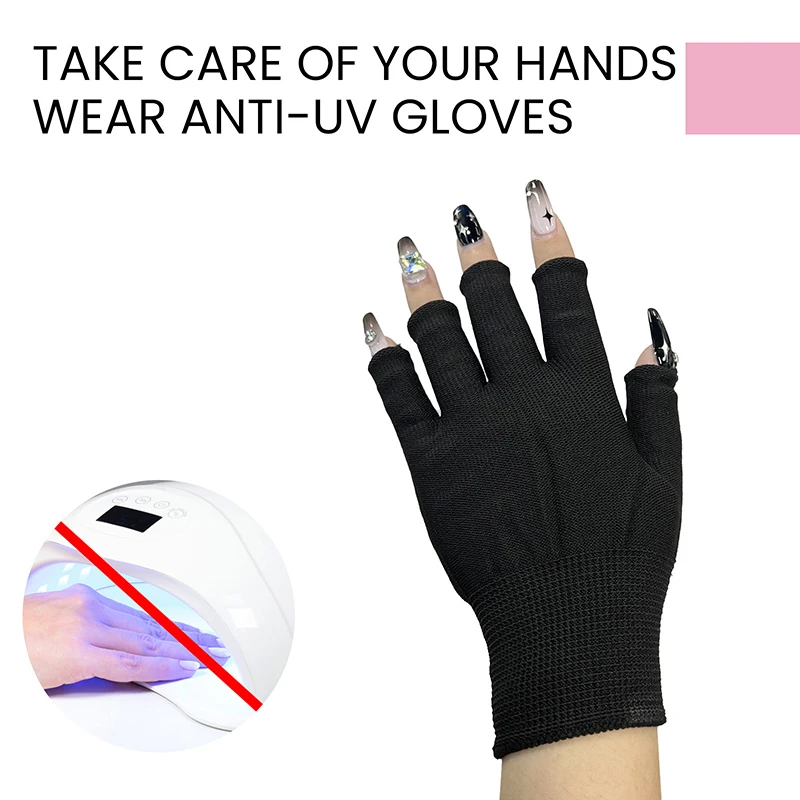 Gants Noirs Anti-UV Sans Doigts pour vaccage des Ongles à Lampe LED, Accessoire de Protection pour Manucure, 1 Paire