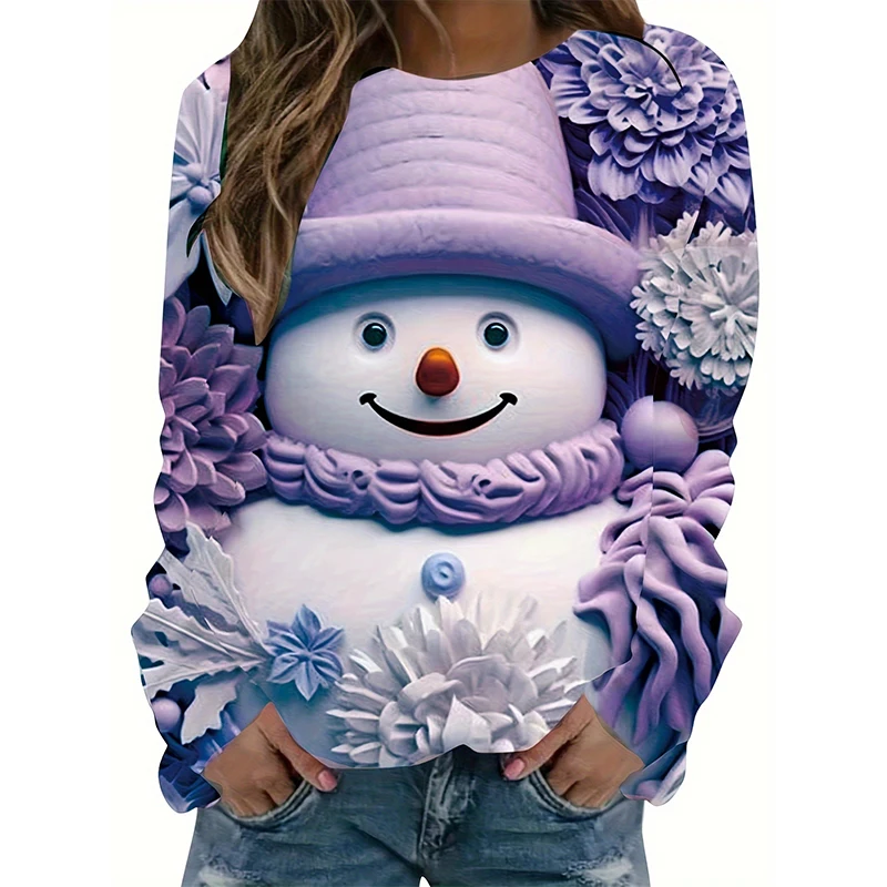 Christmas Snowman 3D Print Sweatshirts Women Fashion Casual Streetwear O-Neck Hoodies Y2k Pullovers Harajuku Tops Woman Clothing