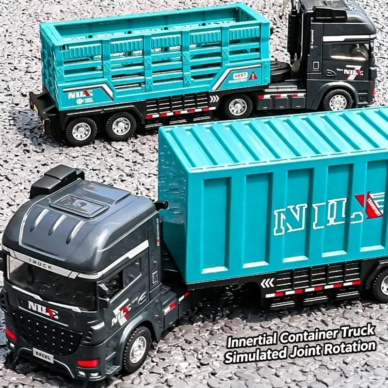 Inertial Container Truck Fence Truck Trailer Car Loading Unloading Engineering Transportation Vehicle Desktop Model Boy Gifts