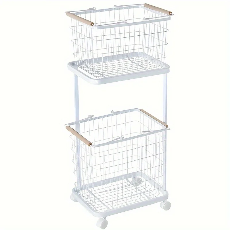 

2-Tier Laundry Cart with Wheels - Stylish Metal Frame, 2-Section Storage Basket for Efficient Laundry Organization