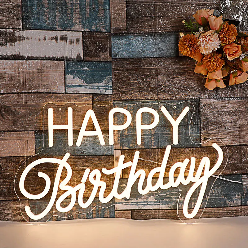 Large Happy Birthday Neon Sign LED Happy Birthday Sign Neon Signs for Wall Decor Happy Birthday Light up Sign for Parties