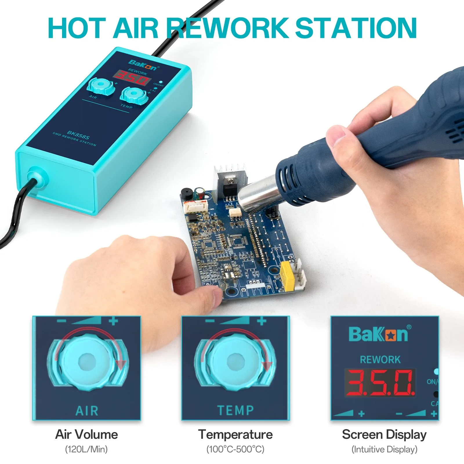 Bakon BK858S Hot Air Station Portable Desoldering Station Repair Tools Hair Dryer for Soldering Estación De Aire Caliente