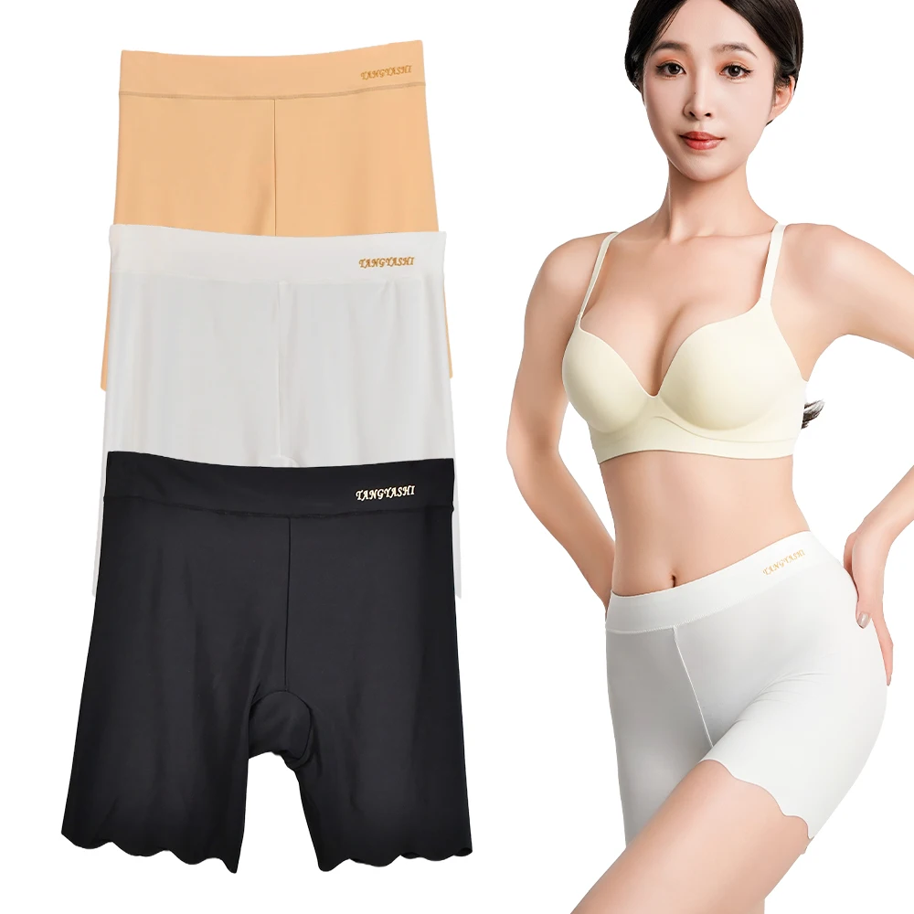 1pcs Safety Short Pants Seamless Summer Women Boxers For Female Anti Rub Safety Shorts Black Skin White Ice Silk 4XL Plus Size