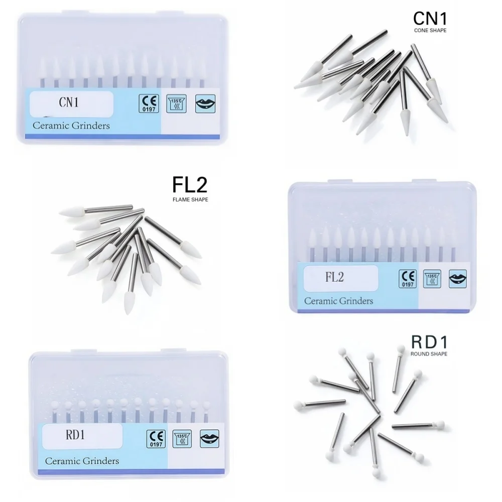 

12pcs/Box Dental White Stone Polishing FG Burs Cone/Flame/Round Shape Abrasion Bur Fit For High Speed Handpiece