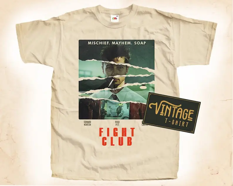 FIGHT CLUB V1 T shirt Tee Natural Vintage Cotton Movie Poster All Sizes