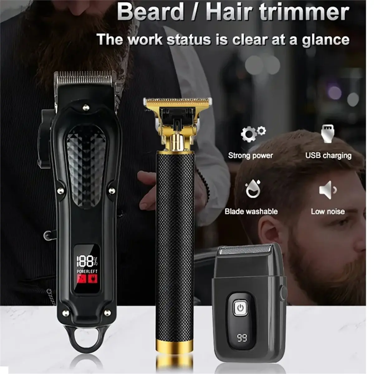 ad11-プロ仕様の調整可能なヘアクリッパー-理容室用電動トリマー充電式強力ヘアカットマシンヘアカットキット