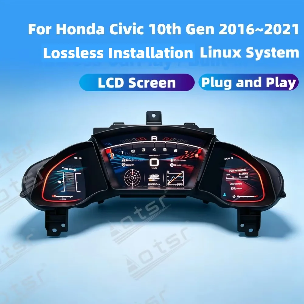 For Honda Civic 10th Gen 2016~2021 Car Speed Meter LCD Cluster Instrument Panel Multimedia Player Dashboard Modification