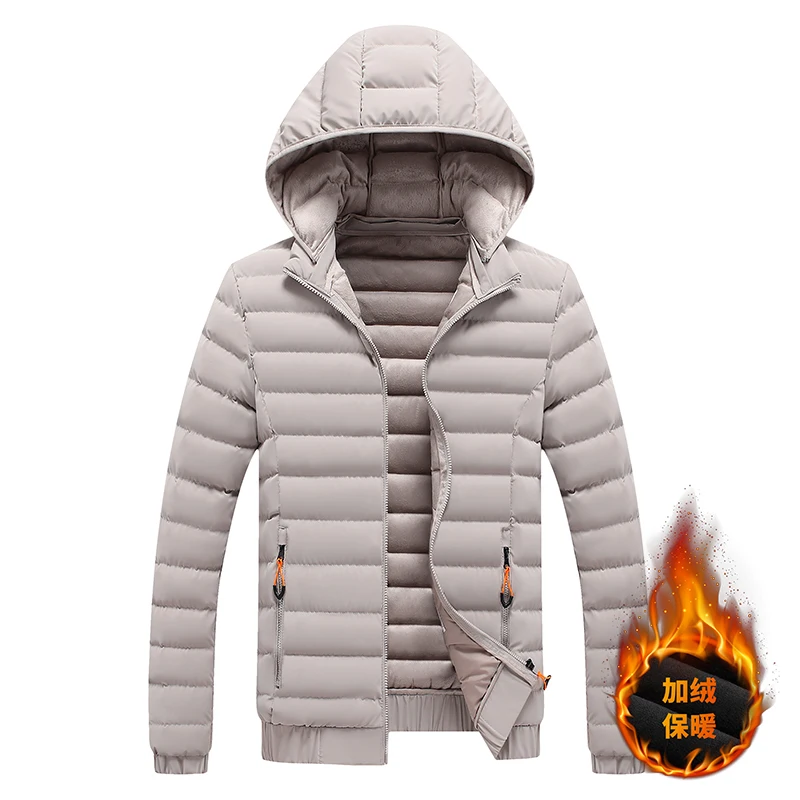 

Men's lightweight waterproof breathable cotton coat with fleece jacket, detachable cap, casual jacket, windproof
