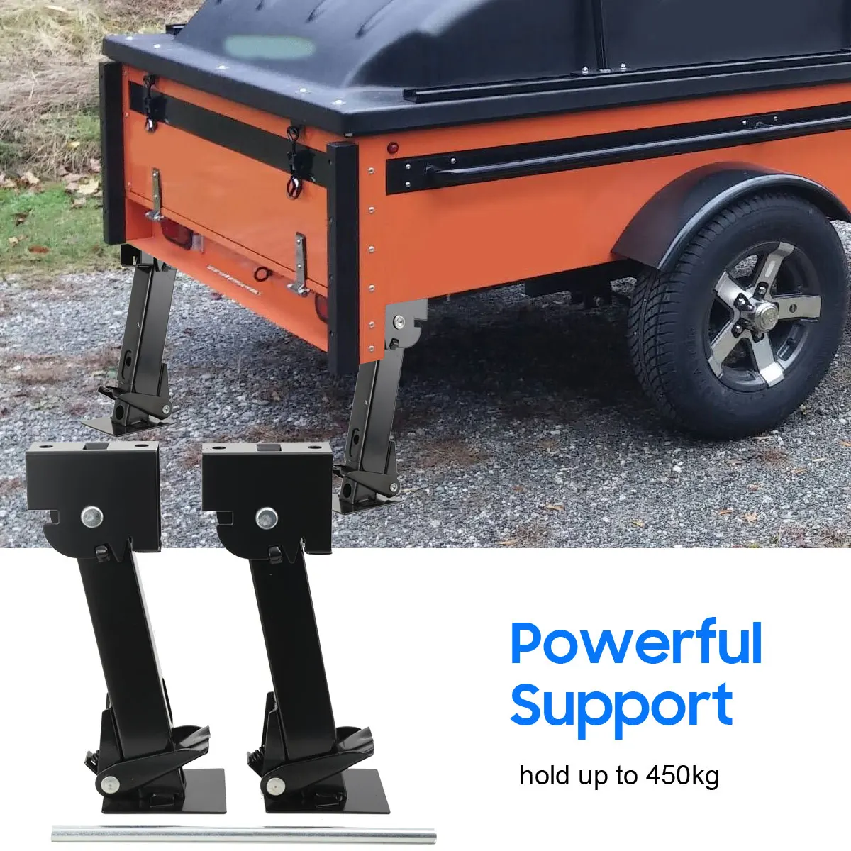 2x vérins de stabilisation de 450 kg pour camping-car et caravane, supports de nivellement réglables de 290-455 mm avec barre en acier, supports de stationnement robustes pour véhicules tout-terrain