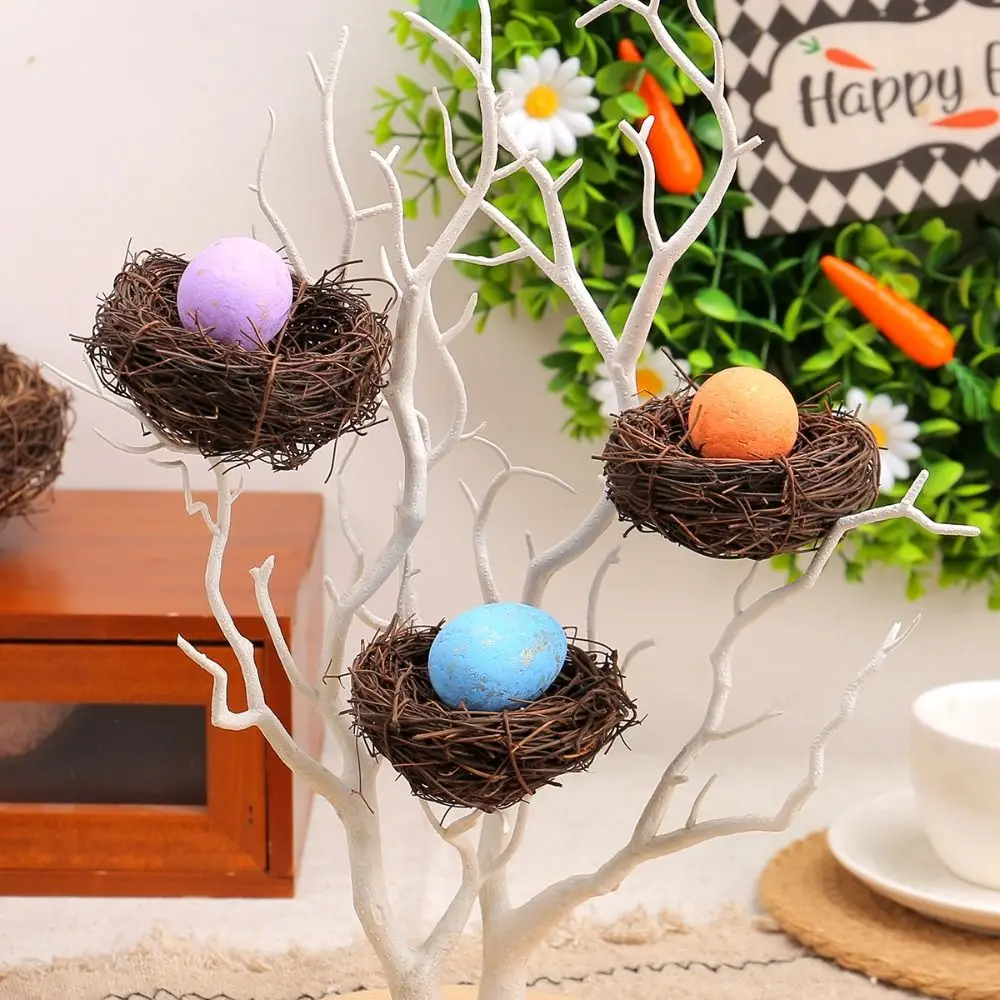 Easter Gift 6-15cm Easter Artificial Bird Nest DIY Craft Exquisite Natural Rattan Nest Handmade Egg Nest Ornament Party Favors