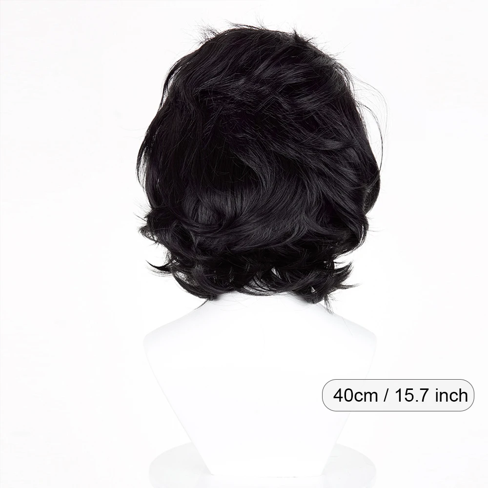 Short Black Wavy Wigs Middle Part Synthetic Anime Game Cosplay Fluffy Wig Heat Resistant for Daily Party