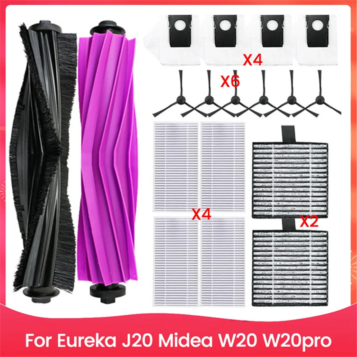 For Eureka J20 Midea W20 W20pro Electric Robot Sweeper Main Side Brush Hepa Filter Dust Bag Kit Vacuum Cleaner-Furlan