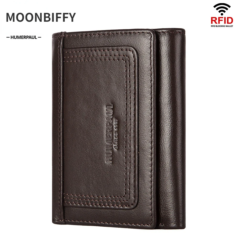 

2022 Brand Luxury Tri-fold Short Money Bag With Zip Coin Purse Genuine Leather Men Wallet RFID Blocking Mini Clutch Card Holders