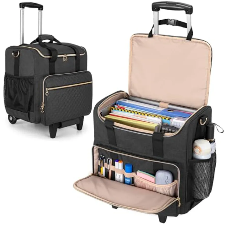 

Rolling Teacher Bag with Laptop Compartment and Detachable Dolly Multifunctional Rolling Teacher Tote Bag Patent Pending
