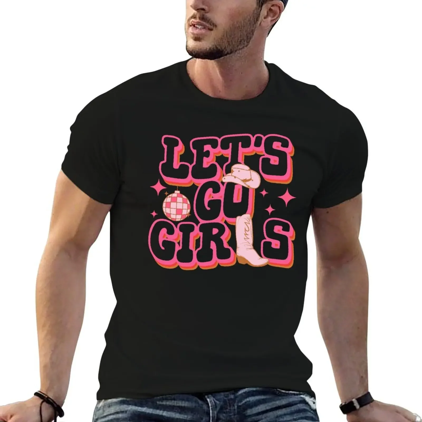 

White Let's Go Girls Cowboy Boots Cowgirl Hat Bachelorette Party T-Shirt anime clothes croswit shirt man men clothing