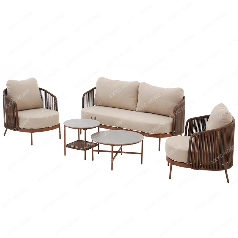 

Outdoor sofa courtyard combination waterproof and sunscreen leisure courtyard table and chair open-air furniture rattan sofa