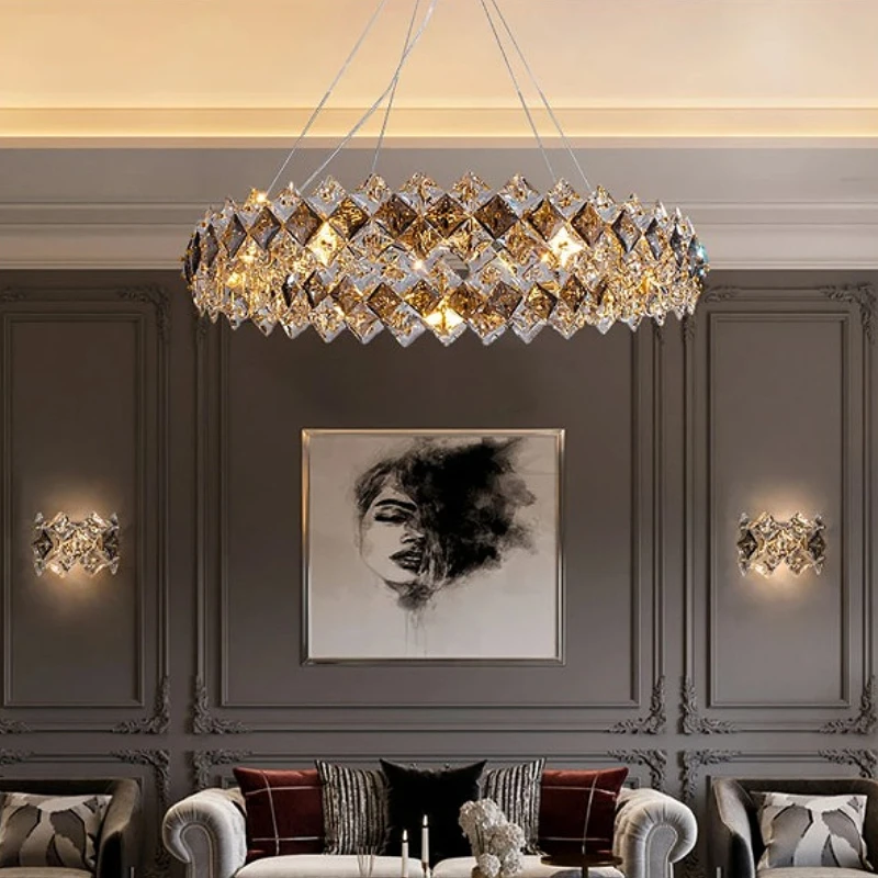 

2025 Chandelier Hanging Lamp Round Linear For Dining Room Modern Square K9 Crystal Dimmable LED Gold Silver Black Hardware