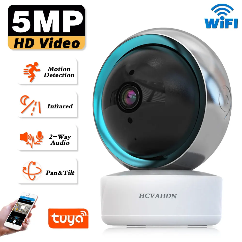 

5MP Tuya Smart Mini WiFi IP Camera Indoor Wireless Security Home 360 Video Surveillance Camera With Auto Tracking 2-Way Audio