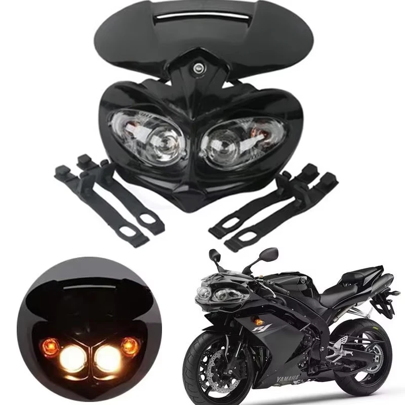 Dual Head Lamp LED Racing Headlight Motorcycle Fairing Light for Dirt Pit Bike ATV Hi/Lo Beam Universal 4 Eyes Motorbike Headlam