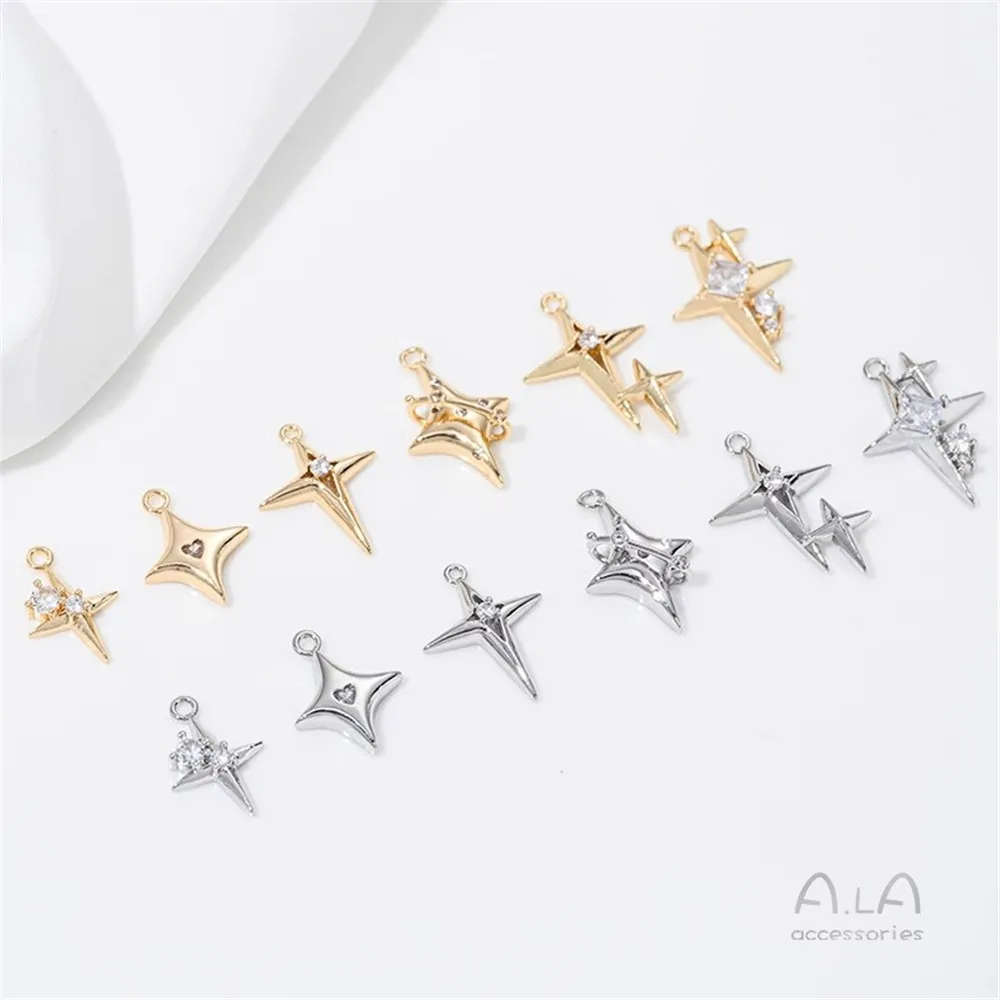 14K Gold-plated Inlaid Zircon Planet Galaxy Cross Mango Pendant DIY Bracelet Necklace Jewelry Charm Pendant