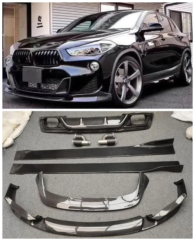 For BMW X2 F39 2019-2022 Real Carbon Fiber Front Bumper Lip Rear Diffuser Exhaust Body Kit Splitters Trunk Cover Side Skirts