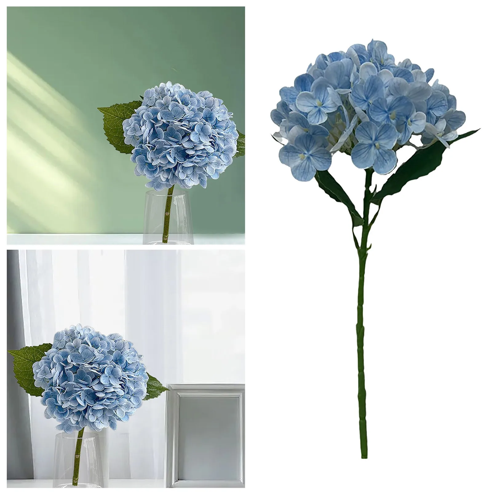 Hydrangea Flower 18 Inch Blue Latex Hydrangea Flower With Stem Leaves Full Hydrangea Head Home Coral Roses Flowers 2024 Popular