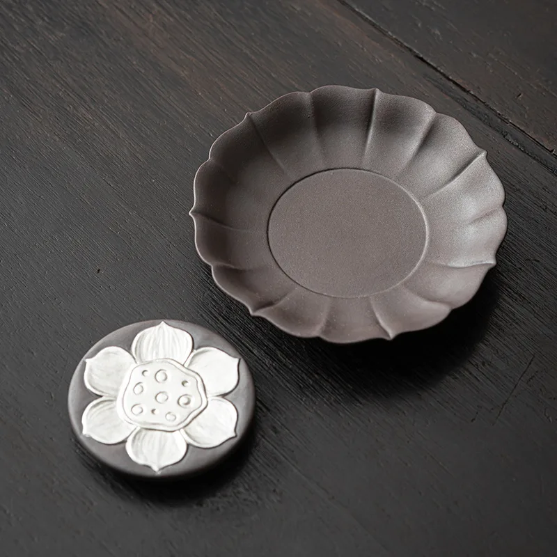 Empty Zhai Fanglian Pot Tray Old Rock Clay Relief Lotus Seedpod Ceramic Split Tea Tray Bamboo Water Drop Container Serving Tray