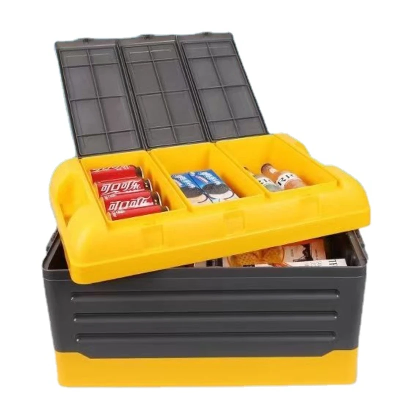 Outdoor Camping Folding Box com tampa de armazenamento, caixa de armazenamento do carro, Food Organizer, Container para Household, 75L