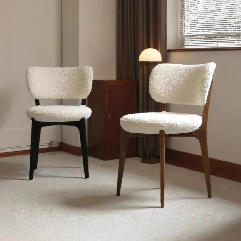 

French antique dining chair household lamb wool soft bag backrest high-end hotel comfortable solid wood chair