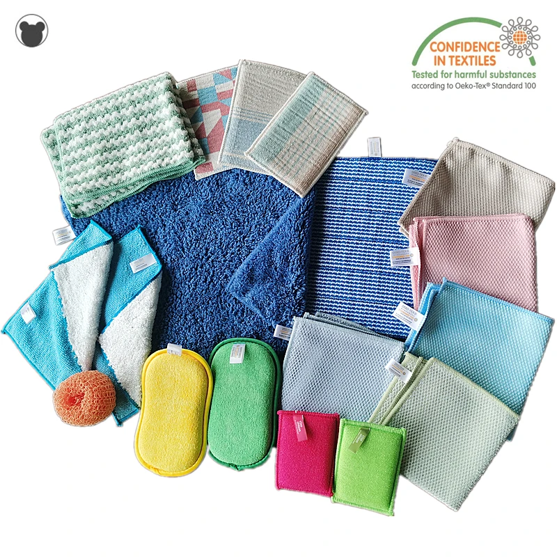 18PCS Set Cleaning Supplies Gift Bag Microfiber Kitchen Towels Glass Scouring Pad Sponges Household Rags Bathroom Cleaning Tools