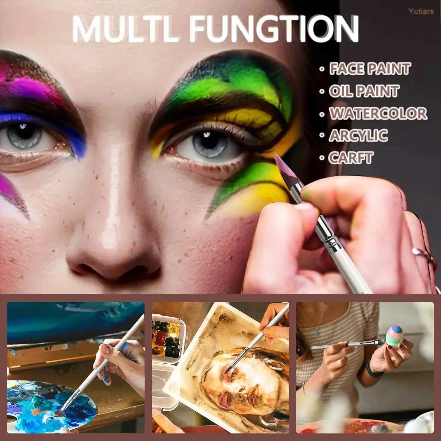 10-teiliges Gesichtsbemalungspinsel-Set – Nylonborsten für Aquarell, Farbverlauf und Enkelarbeit, hochwertige Nylonborsten für Acryl, Öl – Detail 7