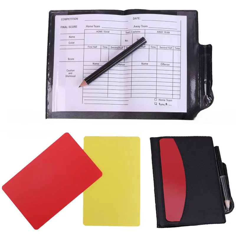 1Set Red and Yellow Warning Card Kit Football Referee Tool With Wallet Score Sheets Notebook Judge Game Referee Soccer Equipment