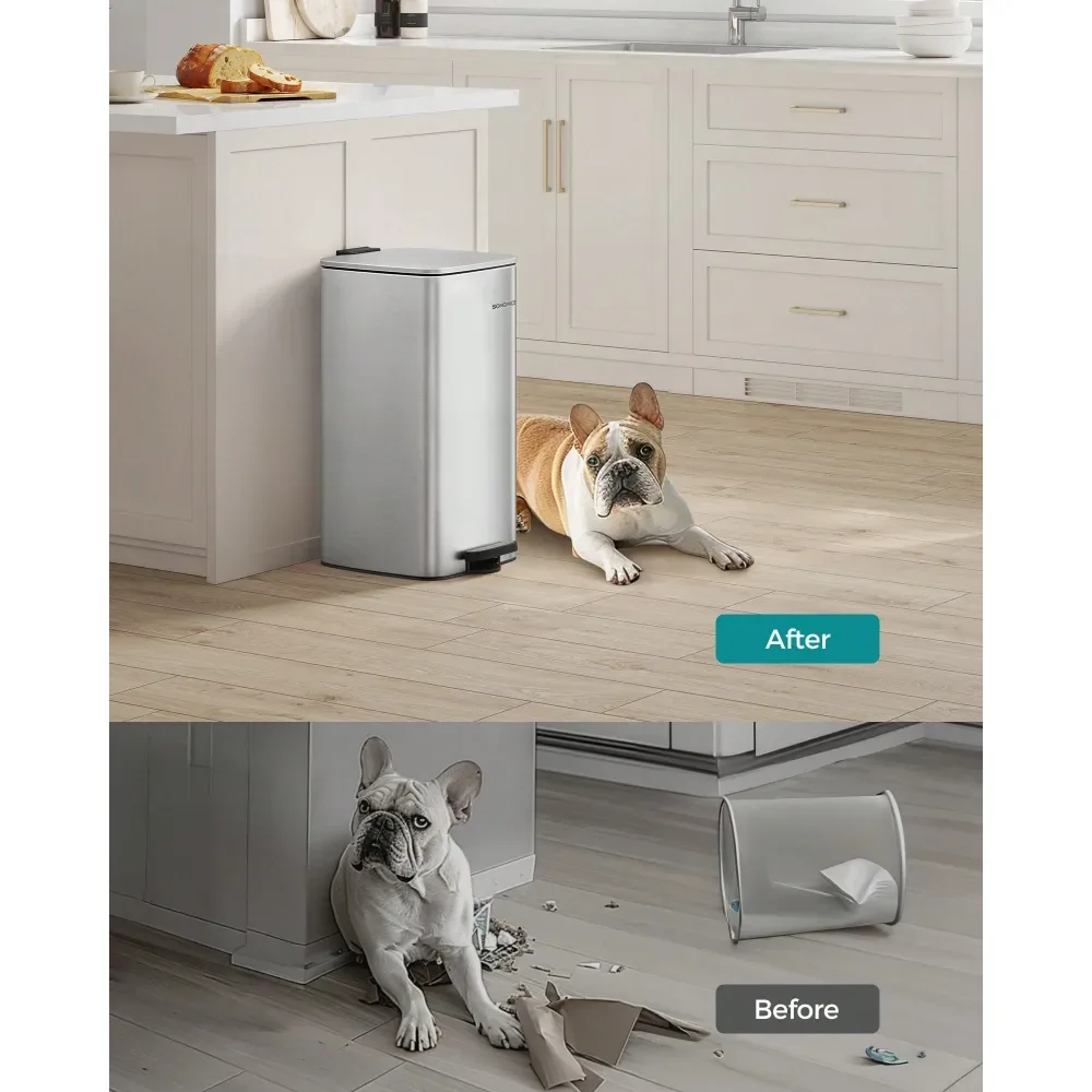 

Kitchen Trash Can, 8Gallon 30 L Trash Bin, Stainless Steel Garbage Can, With Inner Bucket, Soft Close And Stays Open