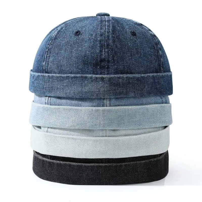 

New Denim Cap For Men Women Short Caps Dome Melon Hip Hop Caps Brimless Hat Solid Skullcap Beanie Hats Vintage Landlord Hat