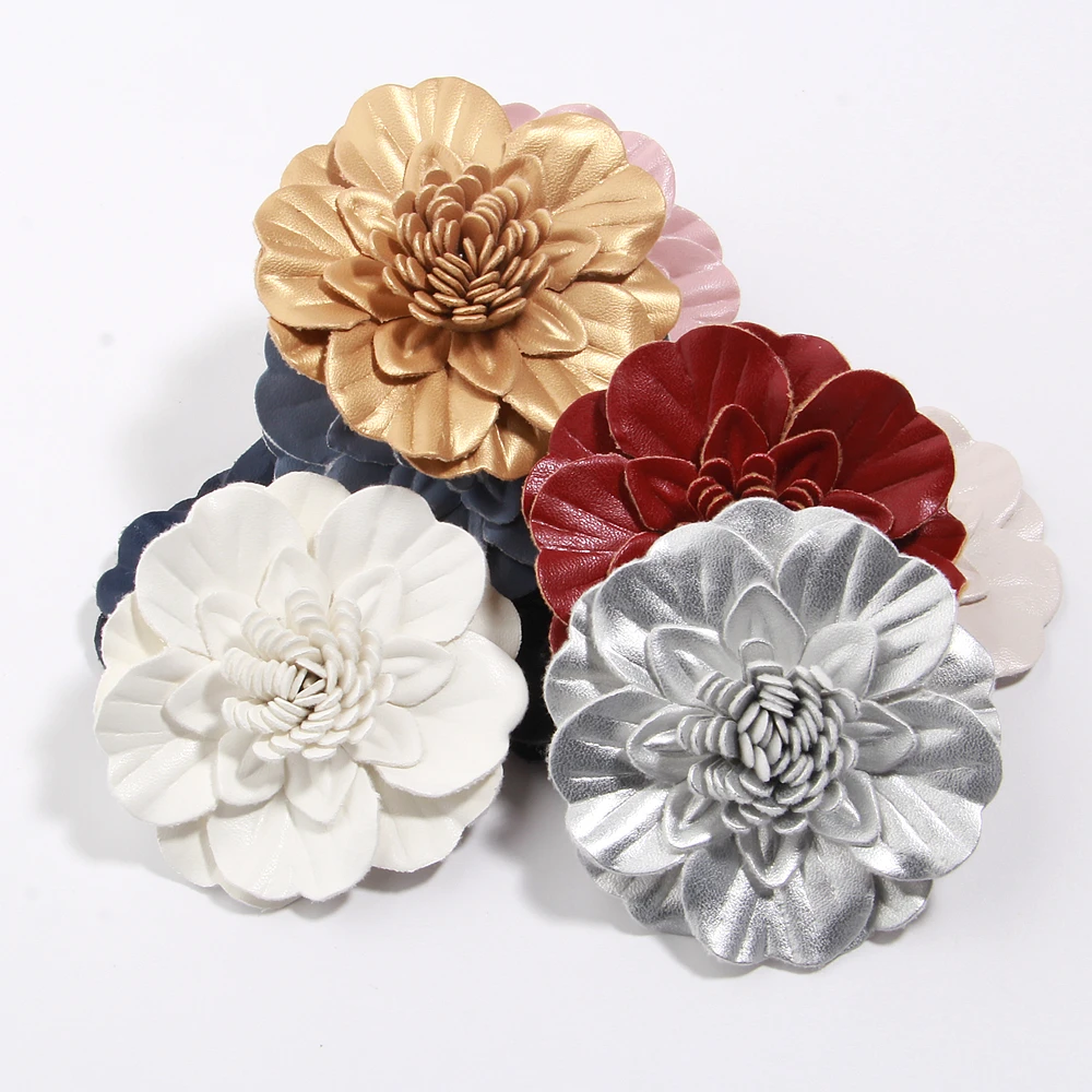 Baby Clothing High End - 10Pcs 7cm Sheep PU Leather Camellia