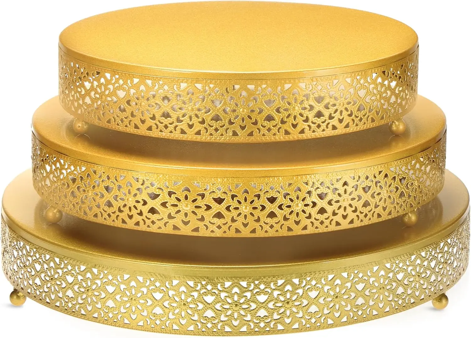 

3-Piece Round Metal Cake Stand Set, 16'' 14'' 12'', Gold Display Holder for Wedding Birthday Party