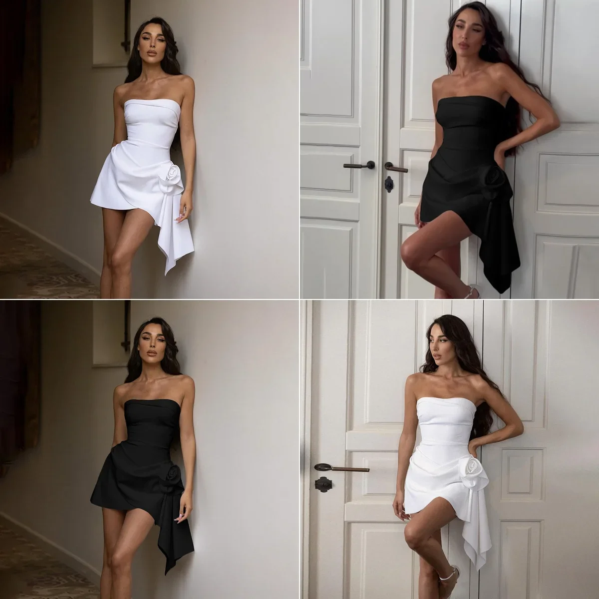 Women Strapless Backless Bodycon Tube Mini Party Evening Dresses Sexy Club 2024 Summer Elegant Women Flower Dress White Dress