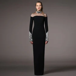 Evening Gowns Luxury Black Jersey Rhinestone Special Occasion Dresses Sheath High Collar Long Dresses Bespoke Occasion Gown