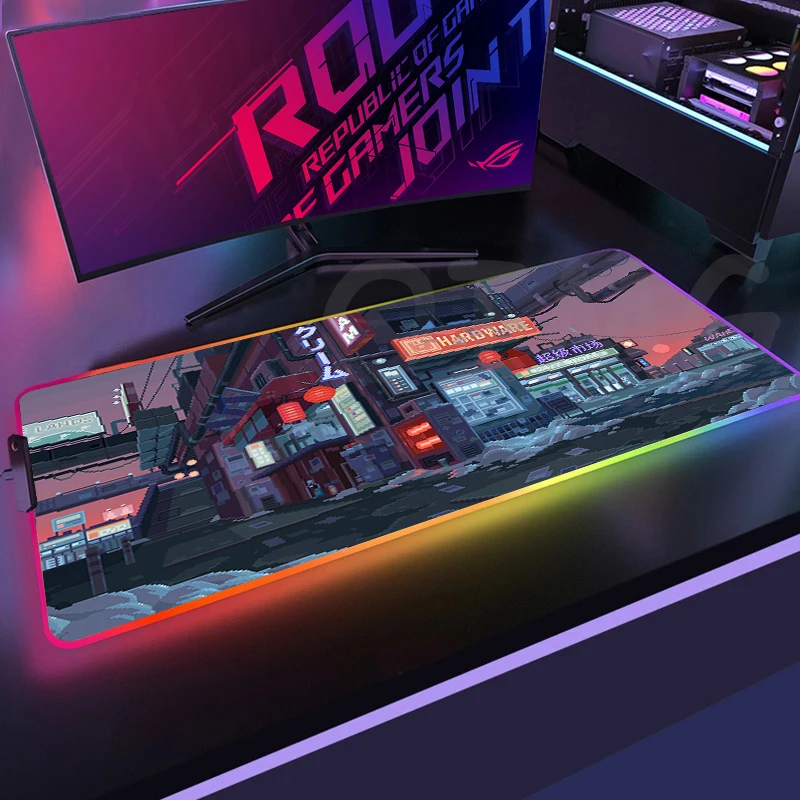 Pixel Street View Large RGB Mouse Pad Gaming Mousepad LED Mouse Mat Gamer Mousepads Luminous Table Mats Desk Pads With Backlit