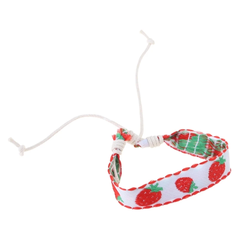 Boho Strawberry Flower Embroidered Bracelet Handmade Braided Bracelet Friendship Wrap Bracelets Thread Woven Wristbands image 3