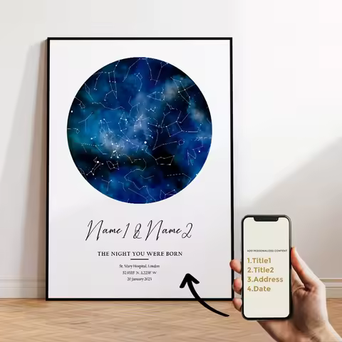 Modern Personalization Custom City Star Map Anniversary Where We Met Wall Art Framed Print Picture Living Room Home Decor Gift