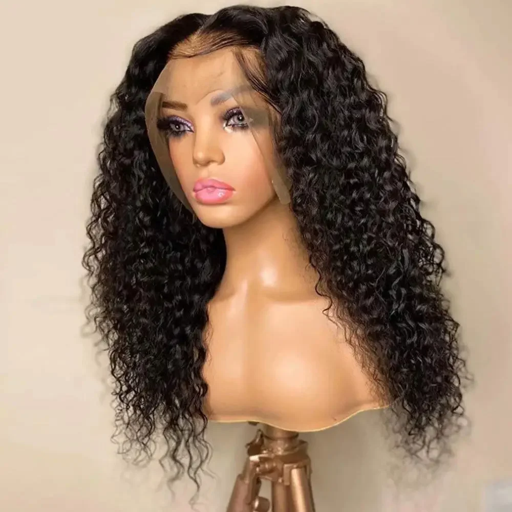 Natural Black Glueless 180Density 26inch Long Kinky Curly Deep Lace Front Wig For Women With Baby Hair Preplucked Daily