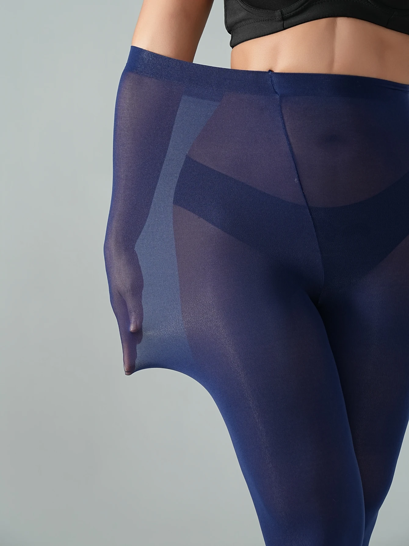 1 Pair Women's Navy Blue Semi Sheer Footed Pantyhose High Elastic Soft Opaque Tights For Daily Club Street Fashion Outfit view 6