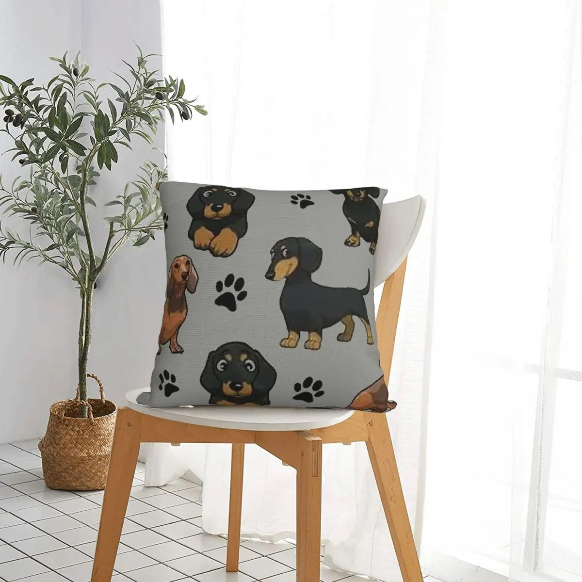 Dachshund Dog Cartoon Pillowcase Polyester Cushion Cover Gift Wiener Sausage Throw Pillow Case Cover Home Square 18'
