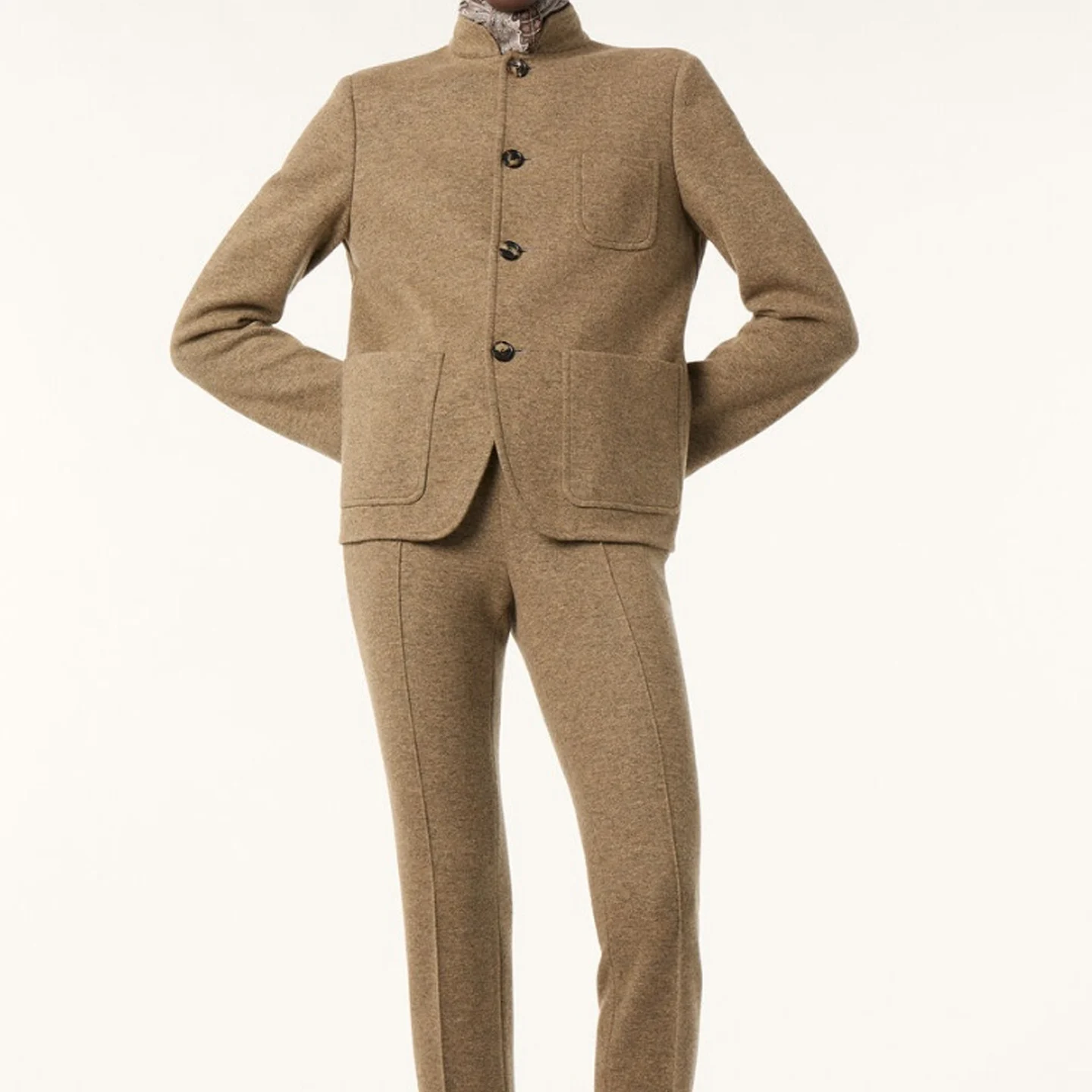 2026 Spring New Arrival: High-Quality Two-Tone Stand Collar Wool Suit For Women