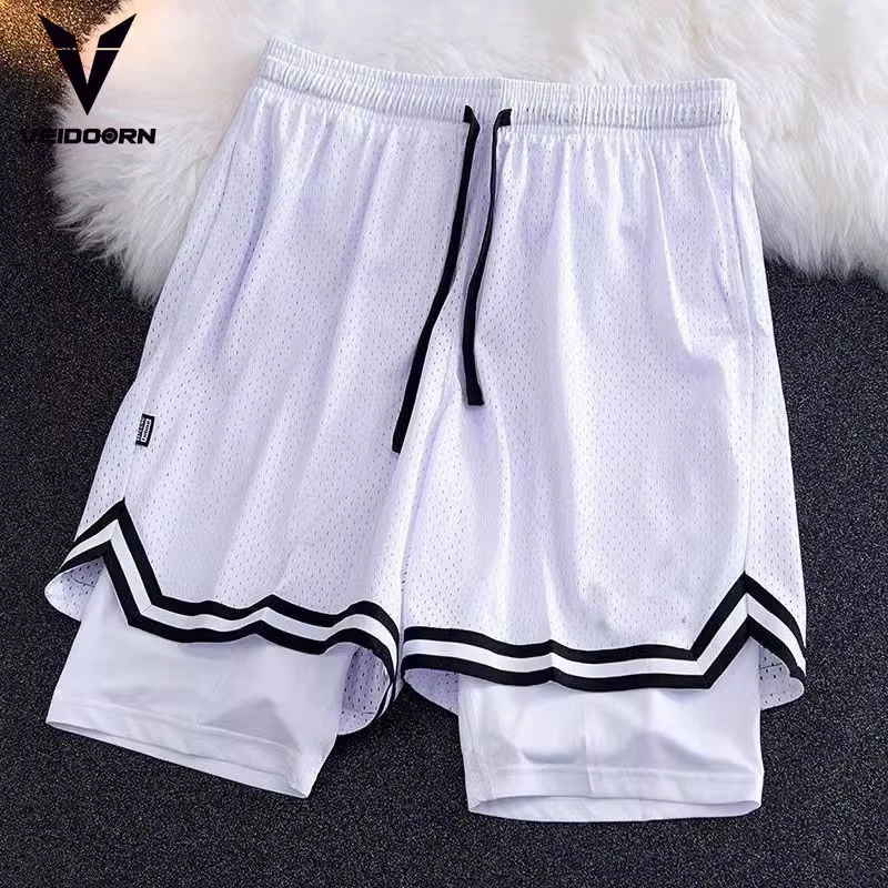 Quick drying lining American basketball pants for men, breathable and knee tight fitness shorts, running and training three part